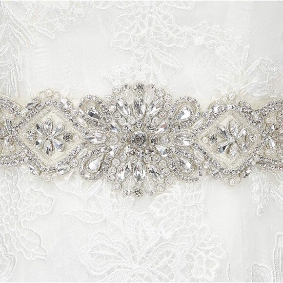 Rhinestone Wedding Bridal Belts and Sashes with Ribbon for Bridal Gown Dress - Picture 1 of 5